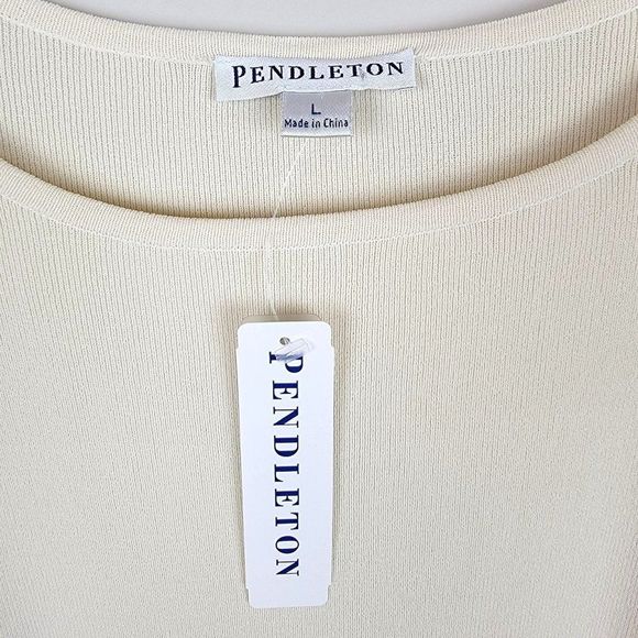 Pendelton Cream Crew Neck Long Sleeves Basic Classic Rayon Knit Top Size L - Picture 5 of 6